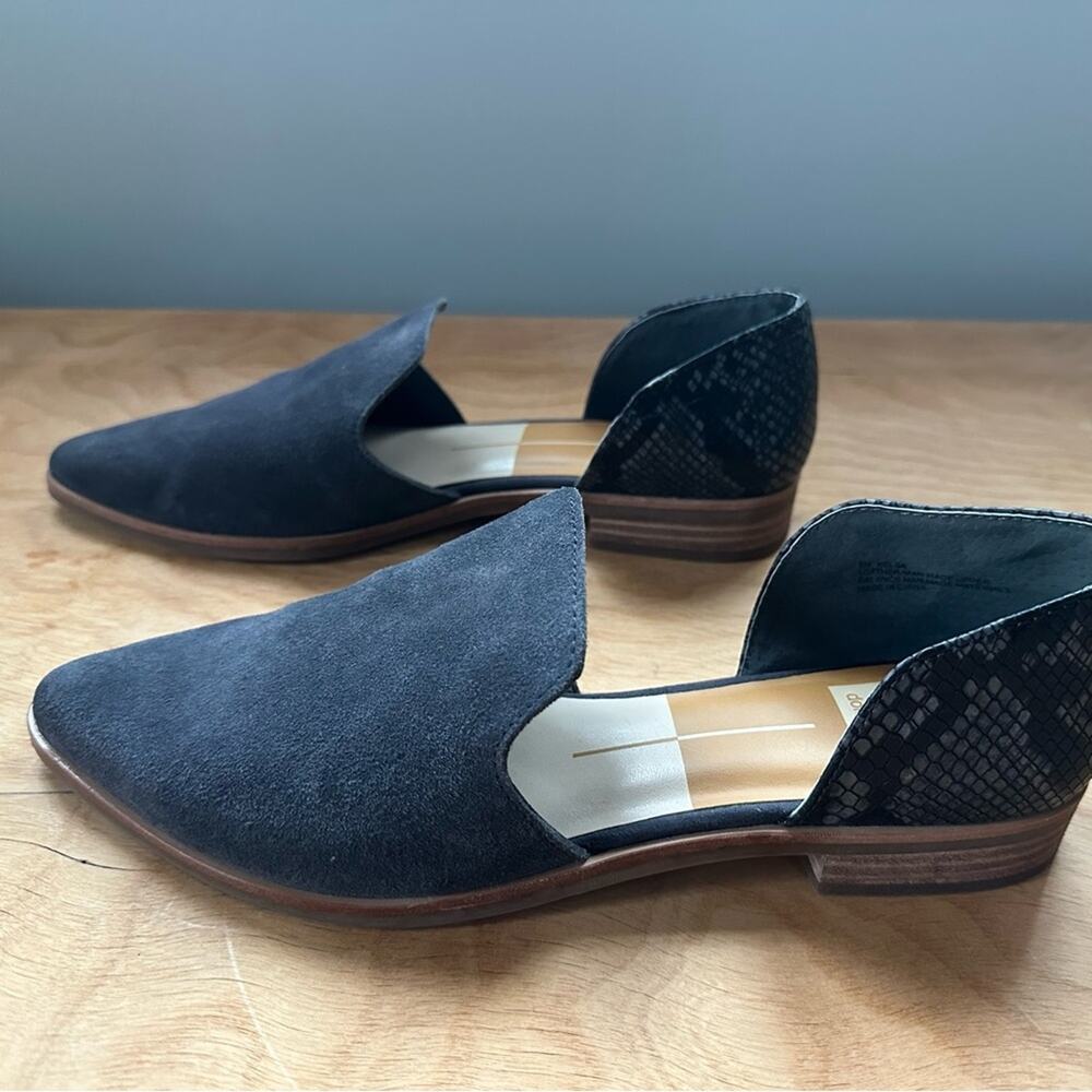 Dolce Vita Kelsa Pointed Toe D’Orsay Flats – Gray Suede & Snakeskin, Size 8